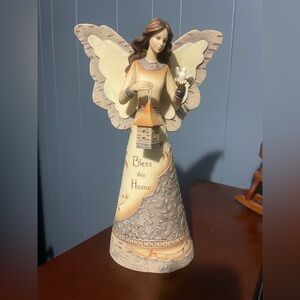 Angel Figurine with Lantern - Cream and Brown